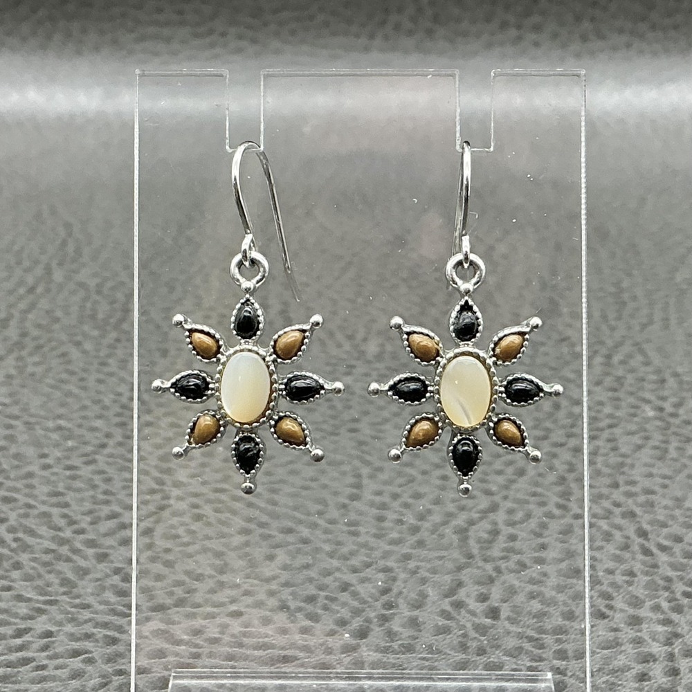 Chaps Earrings Flower Dangle Drop Womens‎ Multicolor Cream Stone 1.5 Inch Hook